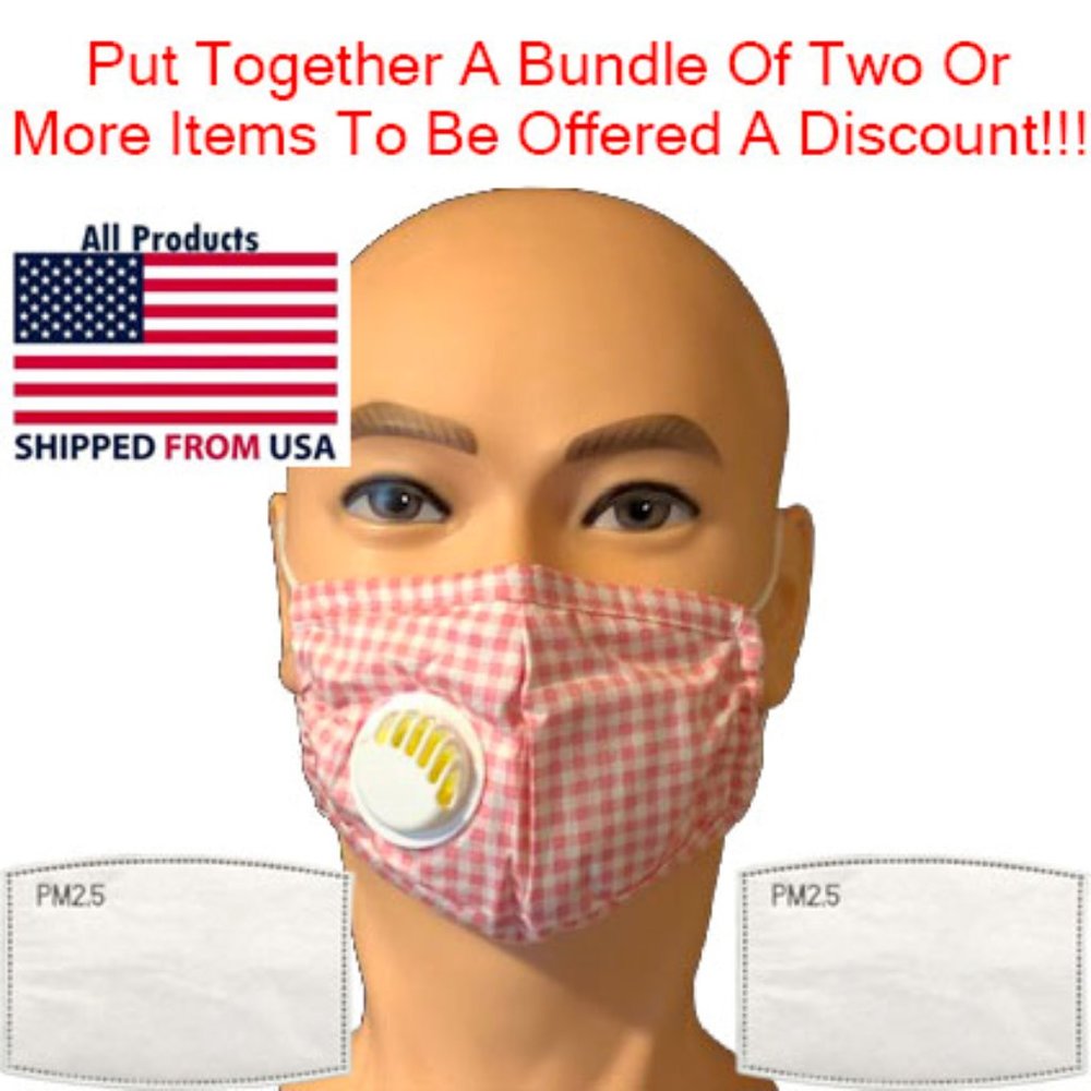 Children's Washable Face Mask Pink Plaid-2Filters